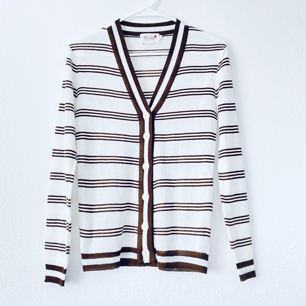 🍓 Personal Division Of Leslie Fay Vintage Striped Knit Buttoned Cardigan Medium